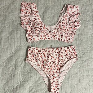 Pink Leopard Ruffle Bikini Set